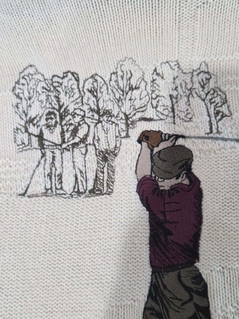 VTG Shenandoah Golf Sweater Mens Sz M Ivory Textured 3D Knit Embroidered 90s - Picture 3 of 11